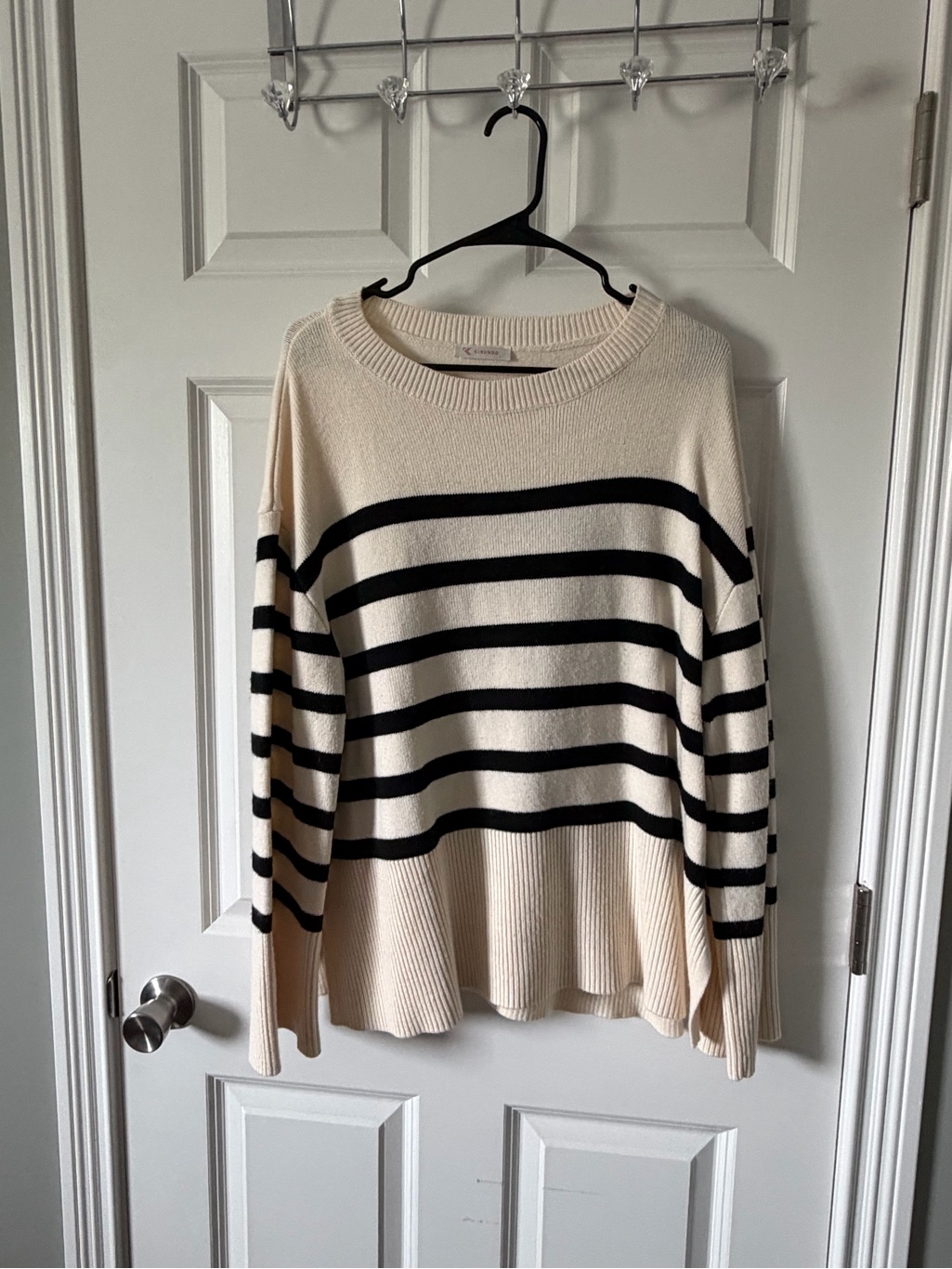 Cream And Black Striped Women's Sweater